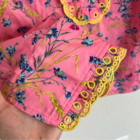 J.Crew Liberty Fabric Pink Cotton Poplin Blouse XS Ruffle Wheat Bouquet Floral - Picture 5 of 8